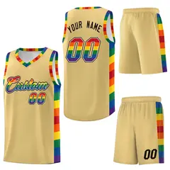Khaki Pride Month LGBT Rainbow Basketball Jersey 6