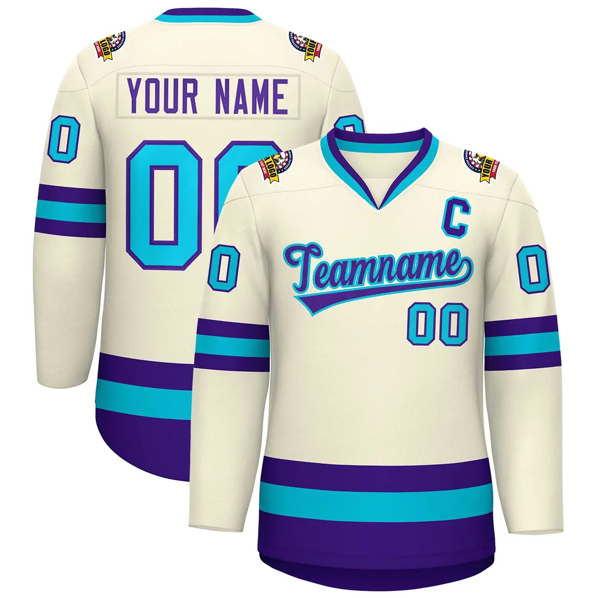 Khaki Purple-Light Blue Classic Style Hockey Jersey