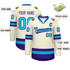 Khaki Purple-Light Blue Classic Style Hockey Jersey 2