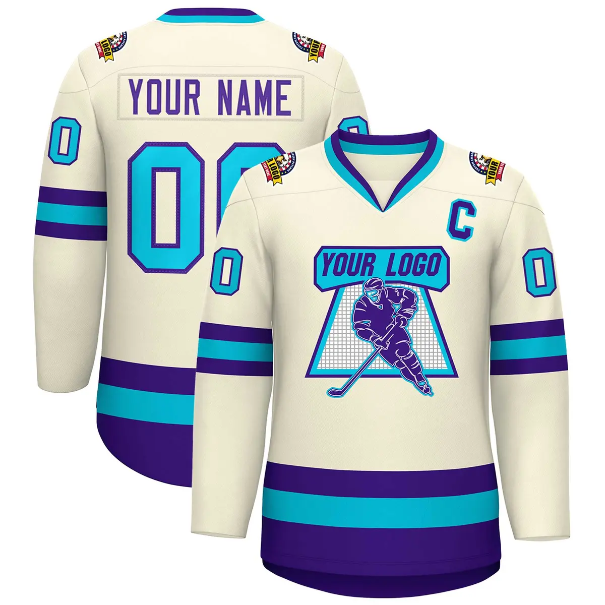 Khaki Purple-Light Blue Classic Style Hockey Jersey