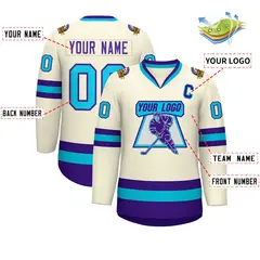 Khaki Purple-Light Blue Classic Style Hockey Jersey 2