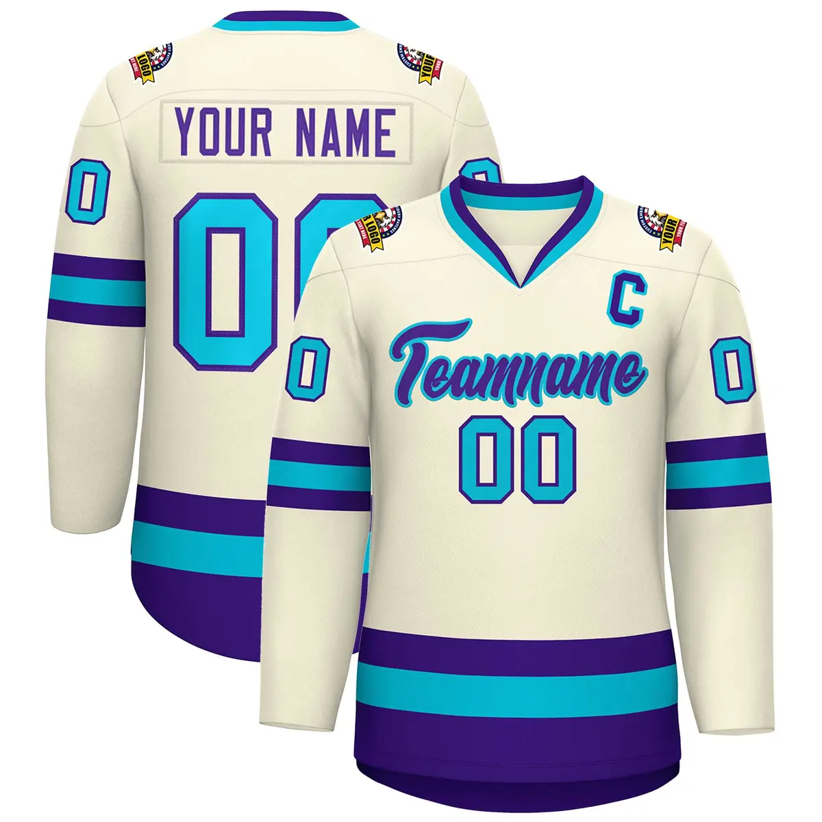 Khaki Purple-Light Blue Classic Style Hockey Jersey