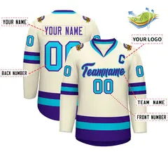Khaki Purple-Light Blue Classic Style Hockey Jersey 2