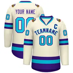 Khaki Purple-Light Blue Classic Style Hockey Jersey 1