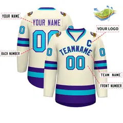 Khaki Purple-Light Blue Classic Style Hockey Jersey 2