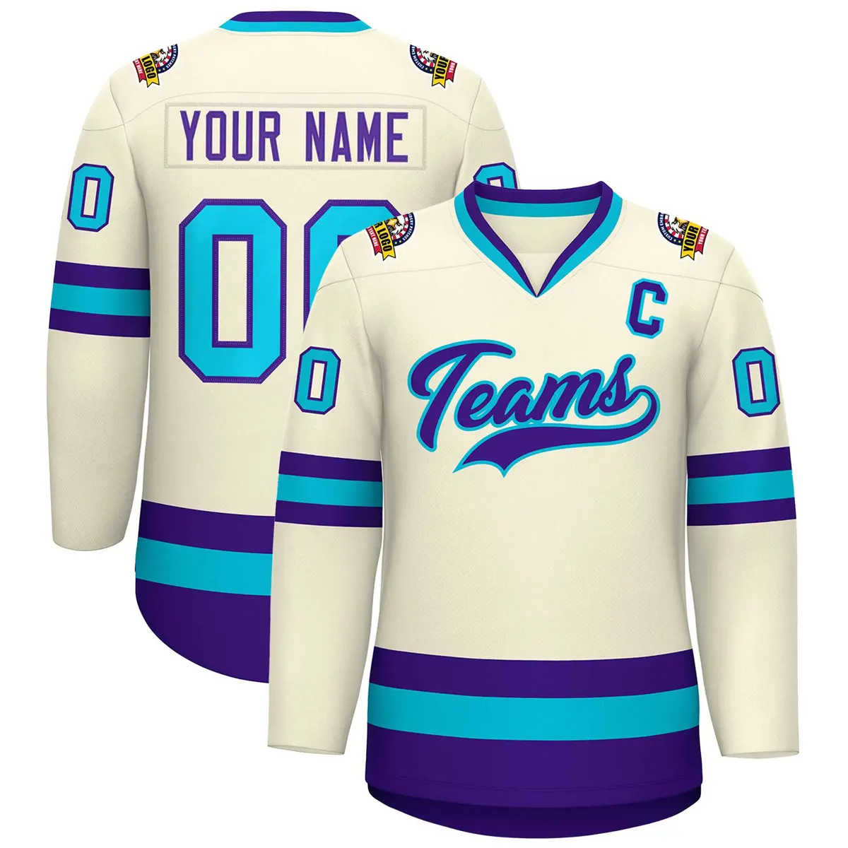 Khaki Purple-Light Blue Classic Style Hockey Jersey