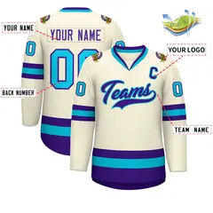 Khaki Purple-Light Blue Classic Style Hockey Jersey 2