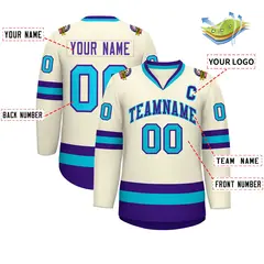 Khaki Purple-Light Blue Classic Style Hockey Jersey 2