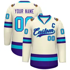 Khaki Purple-Light Blue Classic Style Hockey Jersey 1