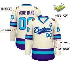Khaki Purple-Light Blue Classic Style Hockey Jersey 2