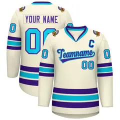 Khaki Purple-Light Blue Classic Style Hockey Jersey