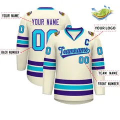 Khaki Purple-Light Blue Classic Style Hockey Jersey 2
