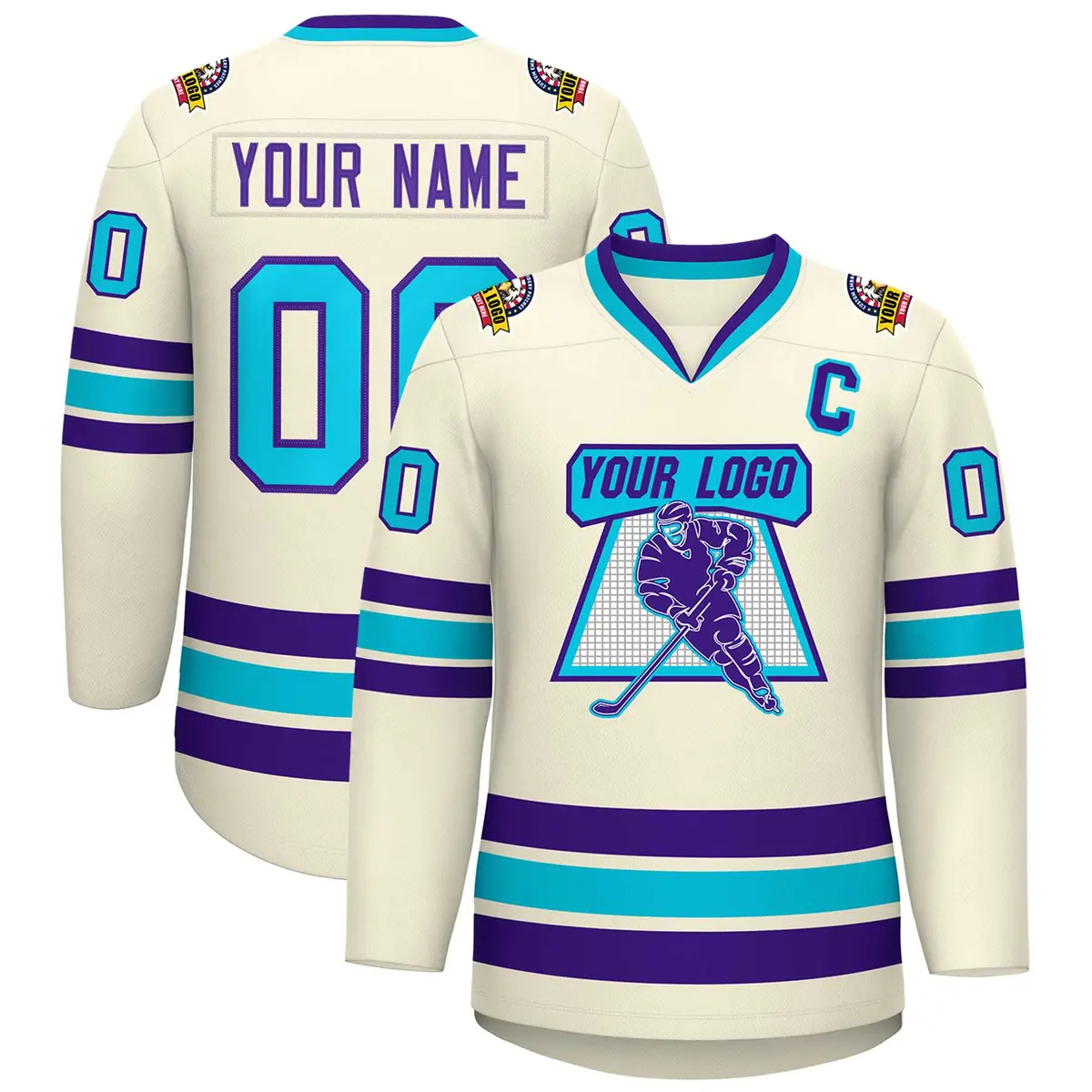 Khaki Purple-Light Blue Classic Style Hockey Jersey