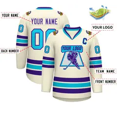 Khaki Purple-Light Blue Classic Style Hockey Jersey 2