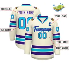 Khaki Purple-Light Blue Classic Style Hockey Jersey 2