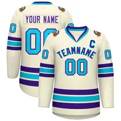 Khaki Purple-Light Blue Classic Style Hockey Jersey 1