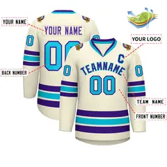 Khaki Purple-Light Blue Classic Style Hockey Jersey 2