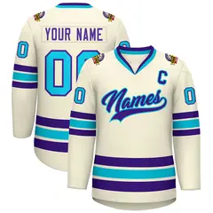 Khaki Purple-Light Blue Classic Style Hockey Jersey 1