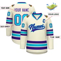 Khaki Purple-Light Blue Classic Style Hockey Jersey 2