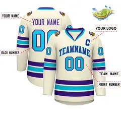 Khaki Purple-Light Blue Classic Style Hockey Jersey 2