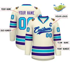 Khaki Purple-Light Blue Classic Style Hockey Jersey 2