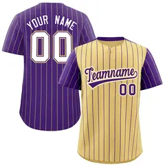Khaki Purple Pinstripe Raglan Sleeves Baseball Jersey