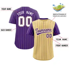 Khaki Purple Pinstripe Raglan Sleeves Baseball Jersey 2