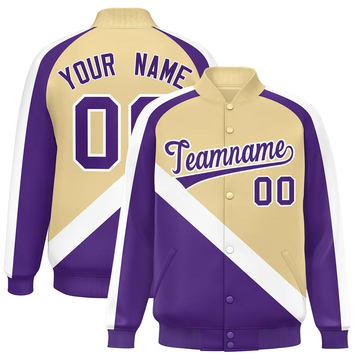Khaki Purple Raglan Varsity Letterman Baseball Jacket