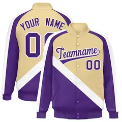 Khaki Purple Raglan Varsity Letterman Baseball Jacket