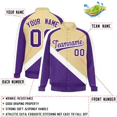 Khaki Purple Raglan Varsity Letterman Baseball Jacket 2