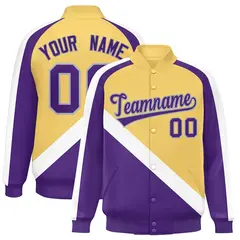 Khaki Purple Raglan Varsity Letterman Baseball Jacket