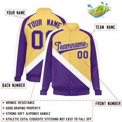 Khaki Purple Raglan Varsity Letterman Baseball Jacket 2