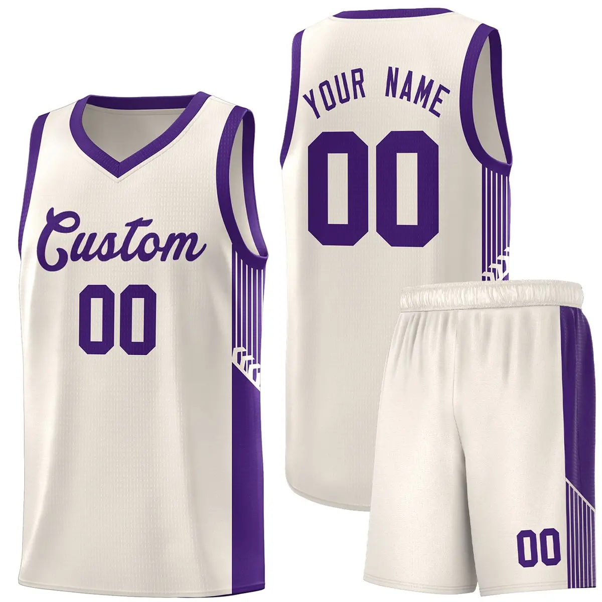 Khaki Purple Side Stripe Fashion Basketball Uniform Jersey