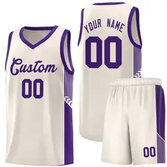 Khaki Purple Side Stripe Fashion Basketball Uniform Jersey 1