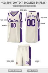 Khaki Purple Side Stripe Fashion Basketball Uniform Jersey 2