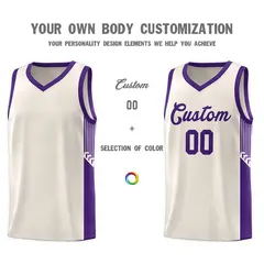 Khaki Purple Side Stripe Fashion Basketball Uniform Jersey 3