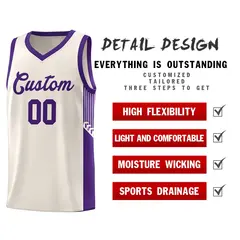 Khaki Purple Side Stripe Fashion Basketball Uniform Jersey 5