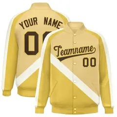 Khaki Raglan Varsity Full-Snap Letterman Baseball Jacket 1