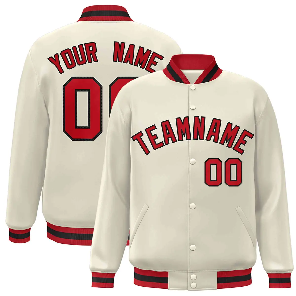 Khaki Red-Black Classic Varsity Full-Snap Letterman Jacket