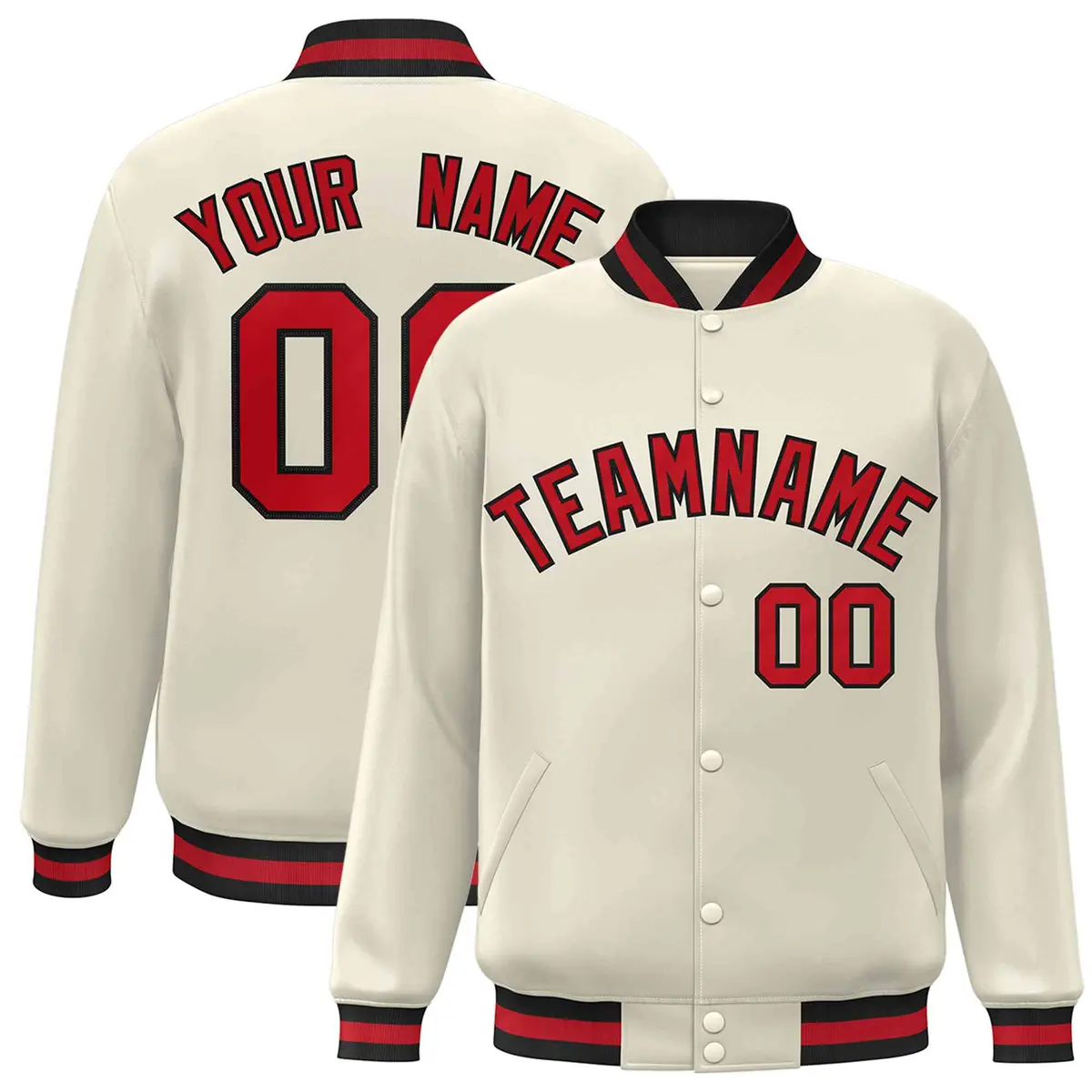 Khaki Red-Black Classic Varsity Full-Snap Letterman Jacket