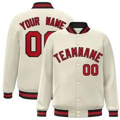 Khaki Red-Black Classic Varsity Full-Snap Letterman Jacket 1