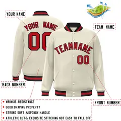 Khaki Red-Black Classic Varsity Full-Snap Letterman Jacket 2