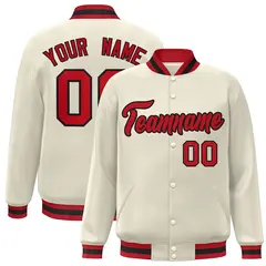 Khaki Red-Black Classic Varsity Full-Snap Letterman Jacket