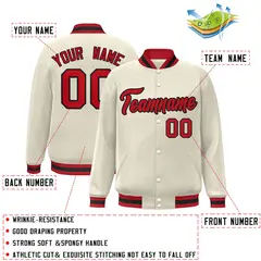 Khaki Red-Black Classic Varsity Full-Snap Letterman Jacket 2