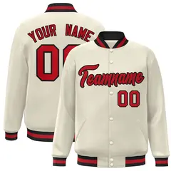 Khaki Red-Black Classic Varsity Full-Snap Letterman Jacket 1