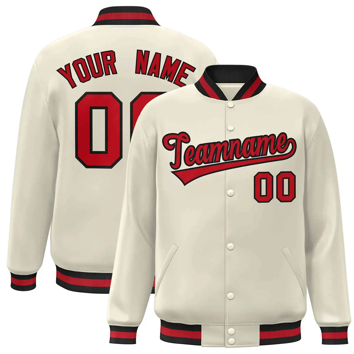 Khaki Red-Black Classic Varsity Full-Snap Letterman Jacket