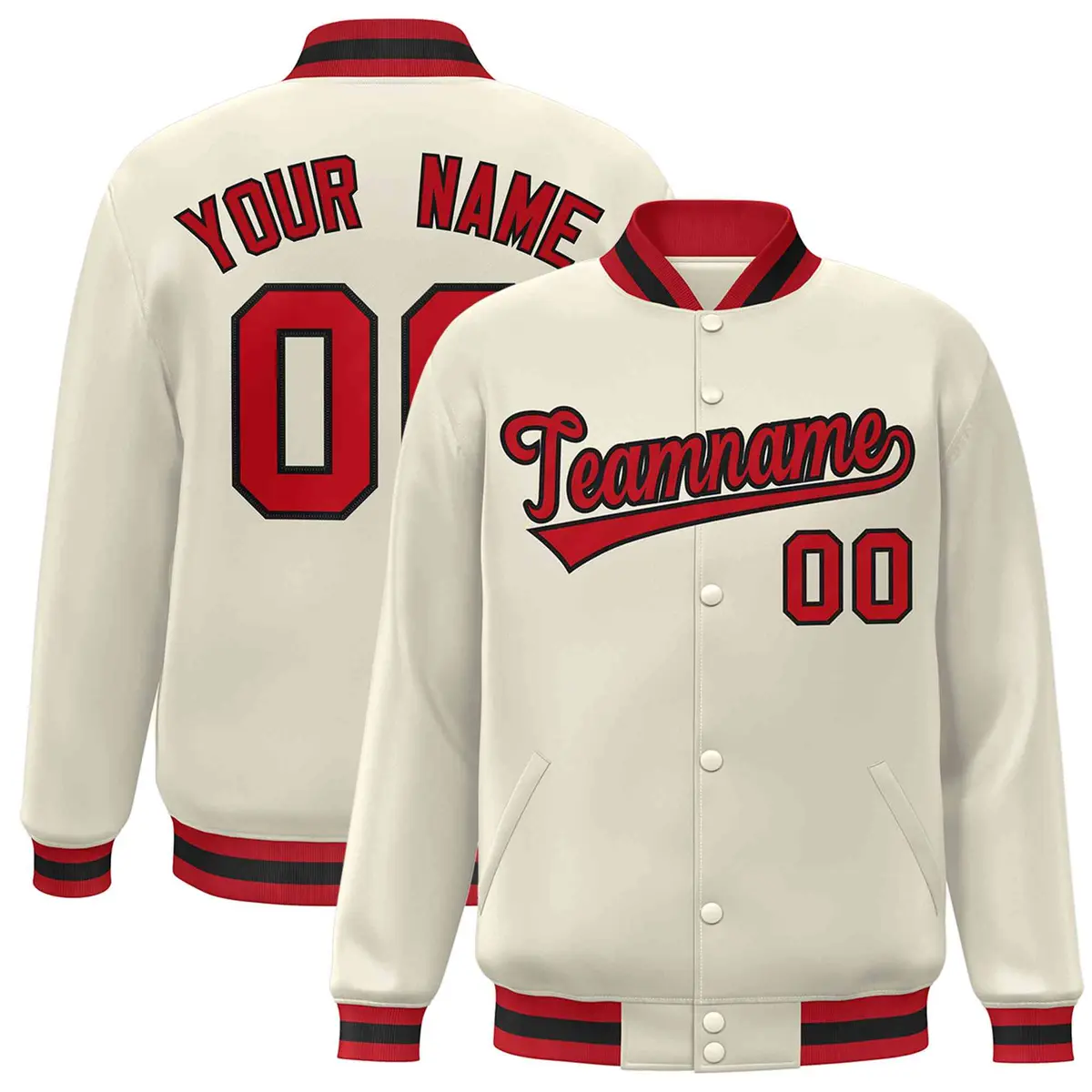 Khaki Red-Black Classic Varsity Full-Snap Letterman Jacket