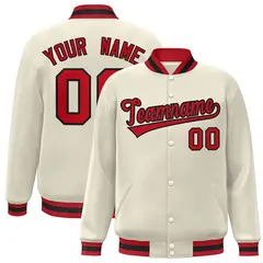 Khaki Red-Black Classic Varsity Full-Snap Letterman Jacket 1
