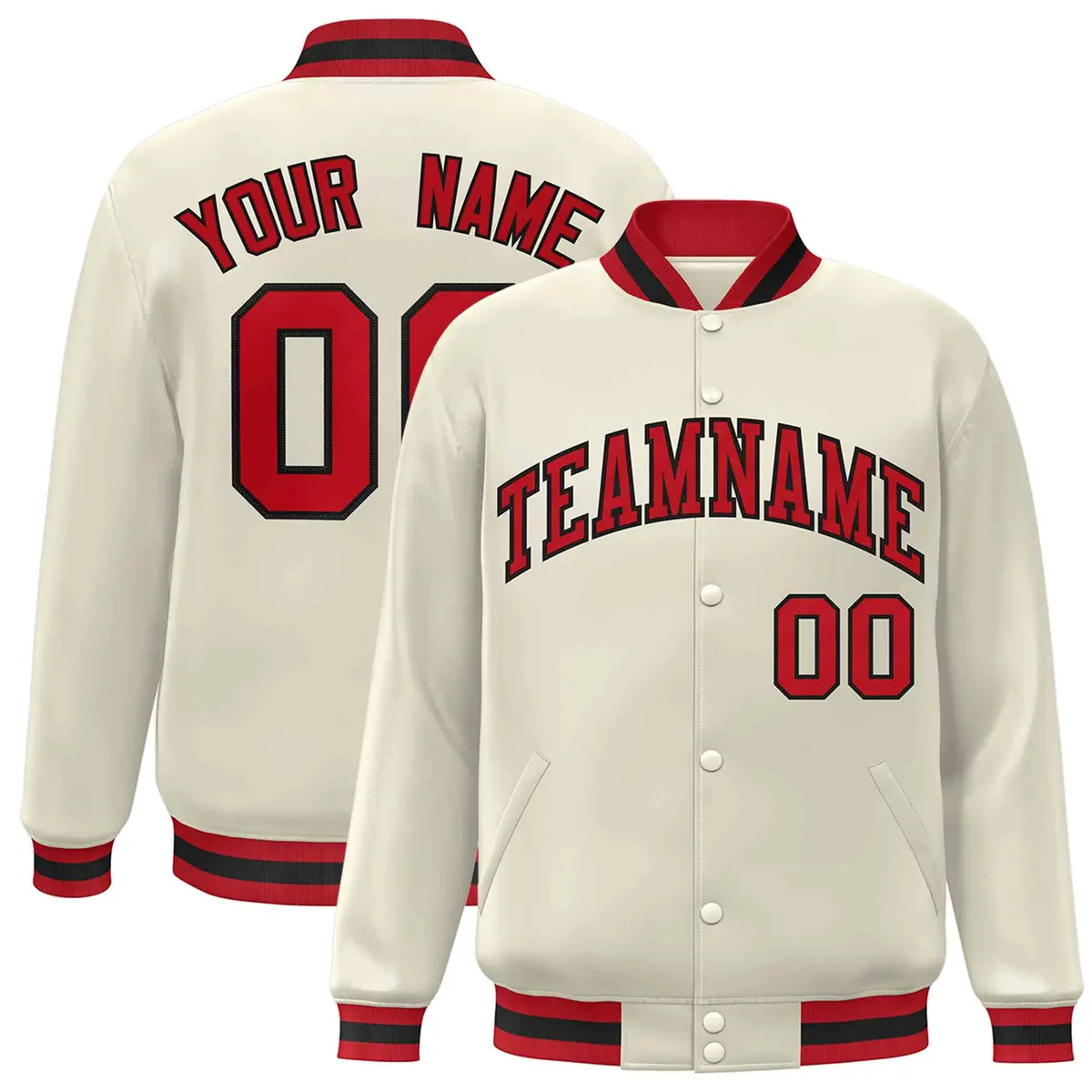 Khaki Red-Black Classic Varsity Full-Snap Letterman Jacket