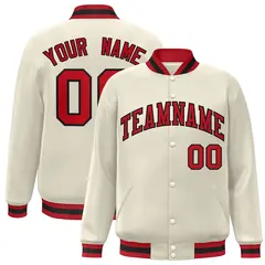 Khaki Red-Black Classic Varsity Full-Snap Letterman Jacket 1